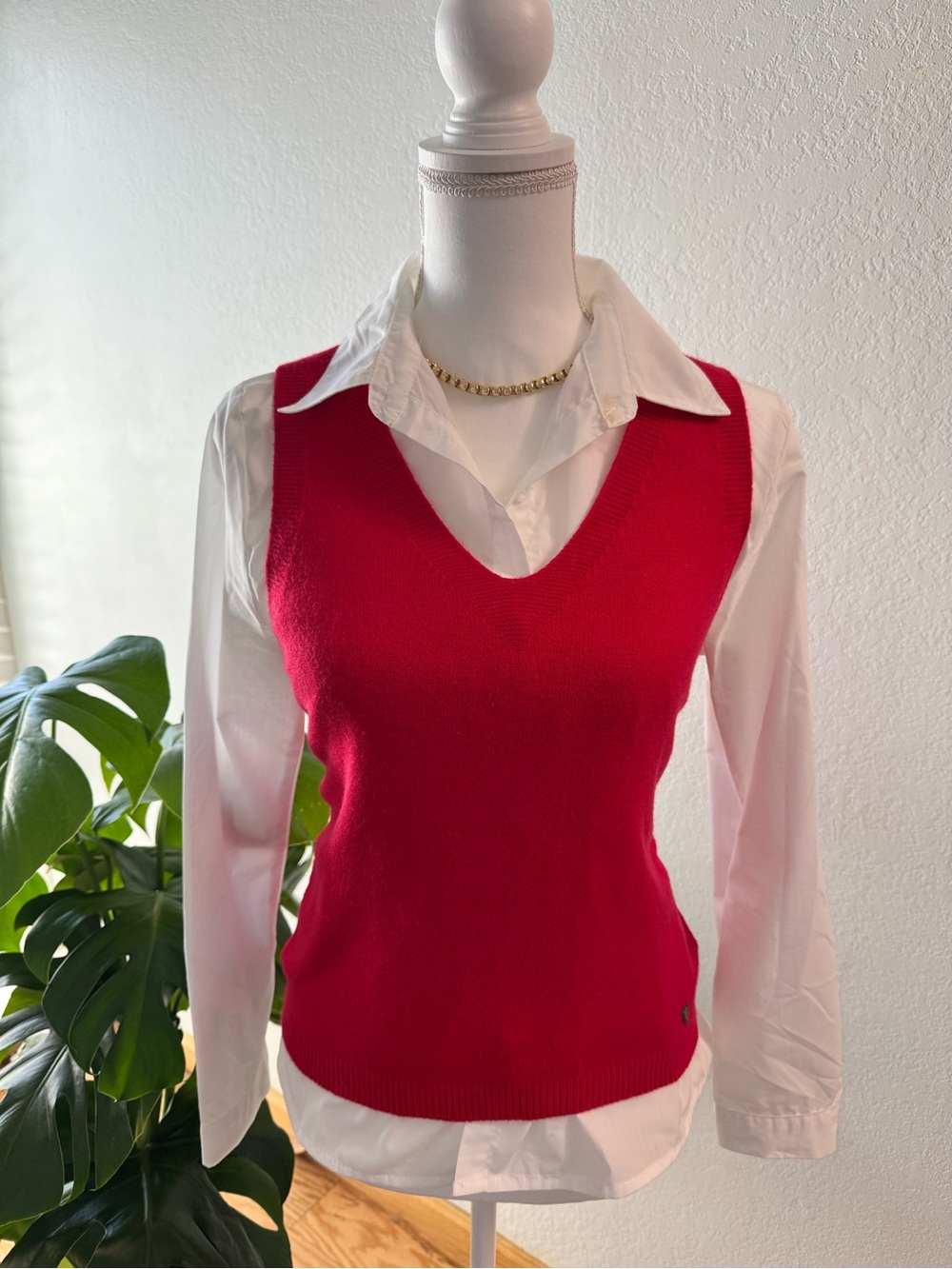 Classic V-Neck Red Knit Sweater Vest